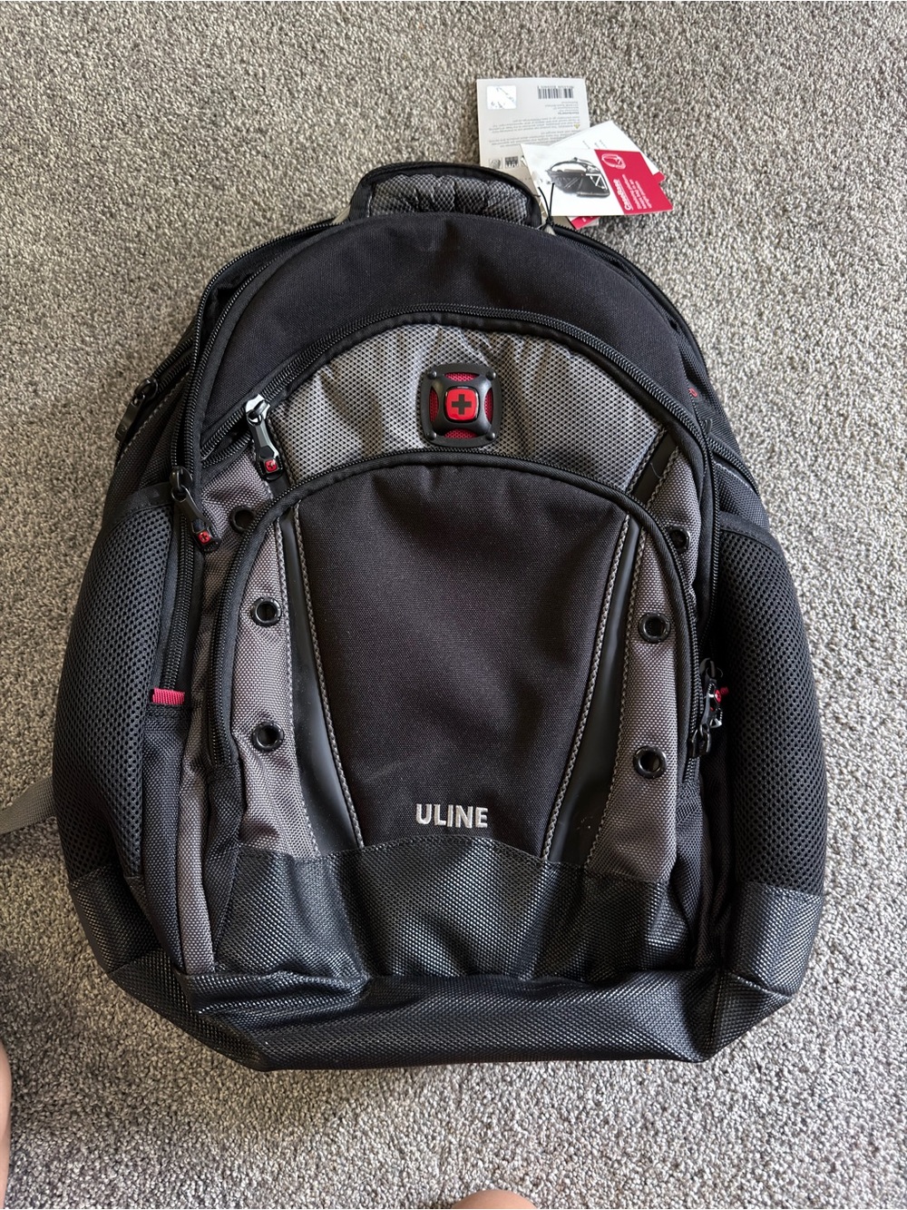 ULINE swiss gear Black & Gray Logo Backpack for 16” laptop